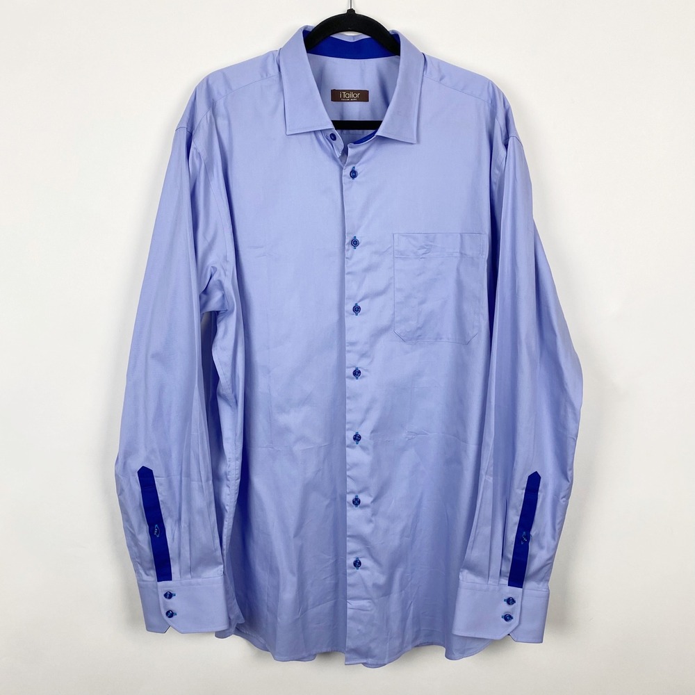 iTailor Made Custom 100% Cotton Contrast Trim Dress Shirt Mens 3XL Blue